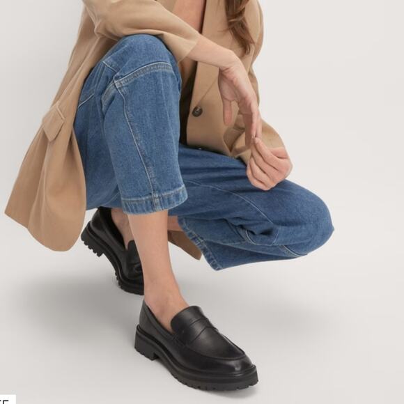 NEW Everlane The Lug Sole Chunky Platform Black Leather Loafers - Picture 2 of 11